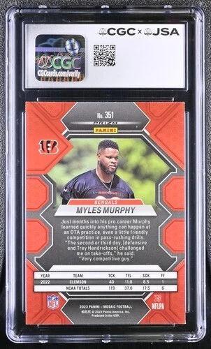 Myles Murphy Signed 2023 Panini Mosaic Green #351 RC (CGC | Auto 9) at PristineAuction.com Myles Murphy Signed 2023 Panini Mosaic Green #351 RC (CGC | Auto 9) at PristineAuction.com