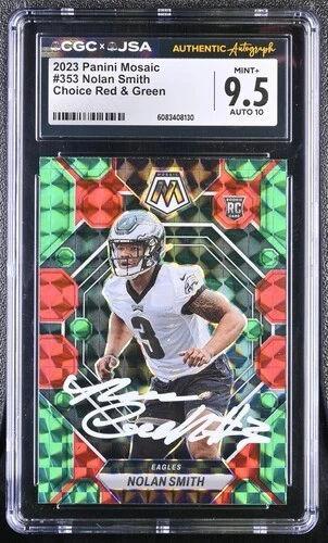 Nolan Smith Signed 2023 Panini Mosaic Choice Red & Green #353 RC (CGC 9.5 | Auto 10) at PristineAuction.com Nolan Smith Signed 2023 Panini Mosaic Choice Red & Green #353 RC (CGC 9.5 | Auto 10) at PristineAuction.com