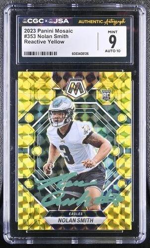 Nolan Smith Signed 2023 Panini Mosaic Reactive Yellow #353 RC (CGC 9 | Auto 10) at PristineAuction.com Nolan Smith Signed 2023 Panini Mosaic Reactive Yellow #353 RC (CGC 9 | Auto 10) at PristineAuction.com