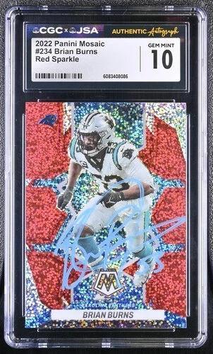 Brian Burns Signed 2022 Panini Mosaic Red Sparkle #234 (CGC 10) at PristineAuction.com Brian Burns Signed 2022 Panini Mosaic Red Sparkle #234 (CGC 10) at PristineAuction.com