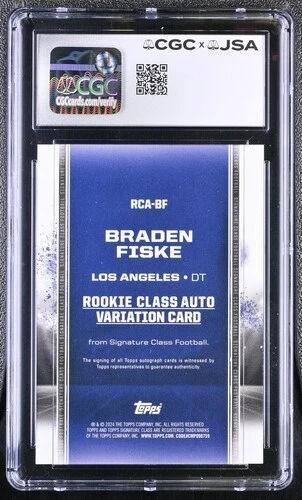 Braden Fiske 2024 Topps Signature Class Rookie Class Autographs Blue #RCABF RC #/5 (CGC) at PristineAuction.com Braden Fiske 2024 Topps Signature Class Rookie Class Autographs Blue #RCABF RC #/5 (CGC) at PristineAuction.com
