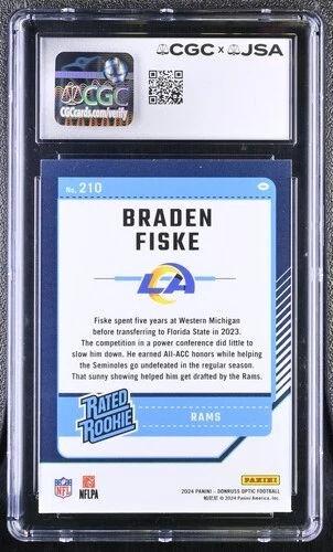 Braden Fiske Signed 2024 Panini Donruss Optic RR #210 RC (CGC) at PristineAuction.com Braden Fiske Signed 2024 Panini Donruss Optic RR #210 RC (CGC) at PristineAuction.com
