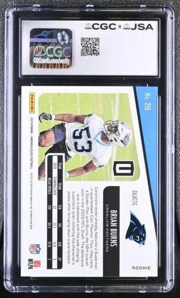 Brian Burns Signed 2019 Panini Unparalleled Galactic #215 RC (CGC 9.5) at PristineAuction.com Brian Burns Signed 2019 Panini Unparalleled Galactic #215 RC (CGC 9.5) at PristineAuction.com