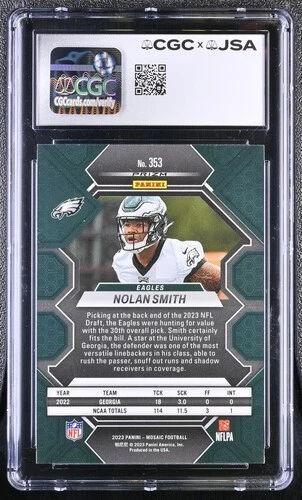 Nolan Smith Signed 2023 Panini Mosaic Camo Red #353 RC (CGC 9 | Auto 10) at PristineAuction.com Nolan Smith Signed 2023 Panini Mosaic Camo Red #353 RC (CGC 9 | Auto 10) at PristineAuction.com