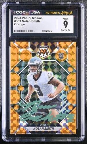 Nolan Smith Signed 2023 Panini Mosaic Orange #353 RC (CGC 9 | Auto 10) at PristineAuction.com Nolan Smith Signed 2023 Panini Mosaic Orange #353 RC (CGC 9 | Auto 10) at PristineAuction.com