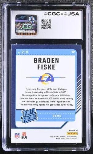 Braden Fiske Signed 2024 Panini Donruss Optic RR Blue Hyper Prizm #210 (CGC 9.5) at PristineAuction.com Braden Fiske Signed 2024 Panini Donruss Optic RR Blue Hyper Prizm #210 (CGC 9.5) at PristineAuction.com