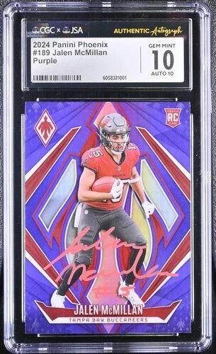 Jalen McMillan Signed 2024 Panini Phoenix Purple #189 (CGC 10 | Auto 10) at PristineAuction.com Jalen McMillan Signed 2024 Panini Phoenix Purple #189 (CGC 10 | Auto 10) at PristineAuction.com