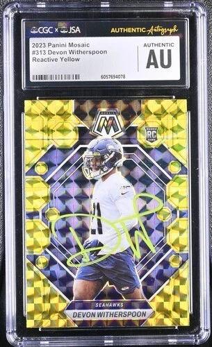Devon Witherspoon Signed 2023 Panini Mosaic Reactive Yellow #313 RC (CGC) at PristineAuction.com Devon Witherspoon Signed 2023 Panini Mosaic Reactive Yellow #313 RC (CGC) at PristineAuction.com