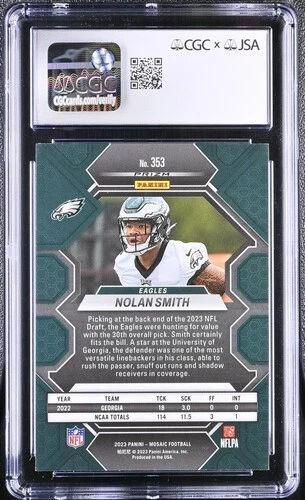 Nolan Smith Signed 2023 Panini Mosaic Green #353 RC (CGC 10 | Auto 10) at PristineAuction.com Nolan Smith Signed 2023 Panini Mosaic Green #353 RC (CGC 10 | Auto 10) at PristineAuction.com