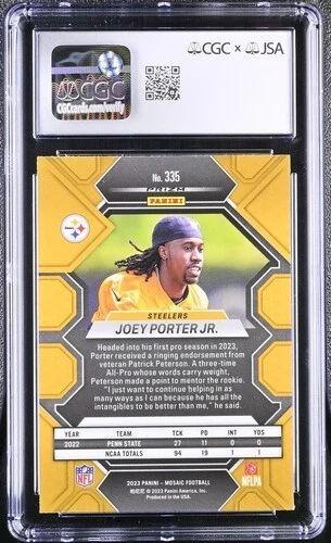 Joey Porter Jr. Signed 2023 Panini Mosaic Green #335 RC (CGC | Auto 9) at PristineAuction.com Joey Porter Jr. Signed 2023 Panini Mosaic Green #335 RC (CGC | Auto 9) at PristineAuction.com