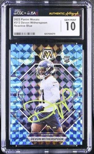 Devon Witherspoon Signed 2023 Panini Mosaic Reactive Blue #313 RC (CGC 10) at PristineAuction.com Devon Witherspoon Signed 2023 Panini Mosaic Reactive Blue #313 RC (CGC 10) at PristineAuction.com