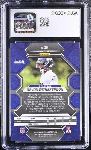Devon Witherspoon Signed 2023 Panini Mosaic Reactive Blue #313 RC (CGC 10) at PristineAuction.com Devon Witherspoon Signed 2023 Panini Mosaic Reactive Blue #313 RC (CGC 10) at PristineAuction.com