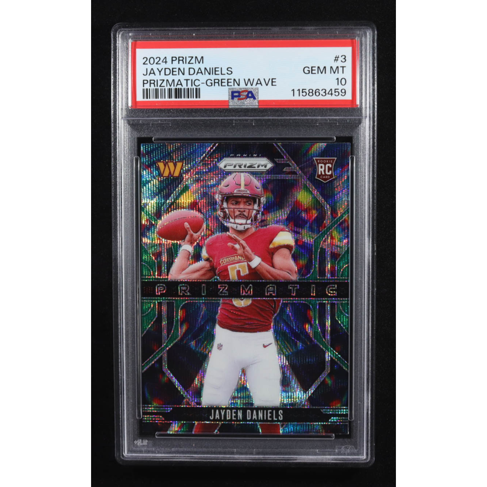 Jayden Daniels 2024 Panini Prizm Prizmatic Prizms Green Wave #3 RC (PSA 10) at PristineAuction.com