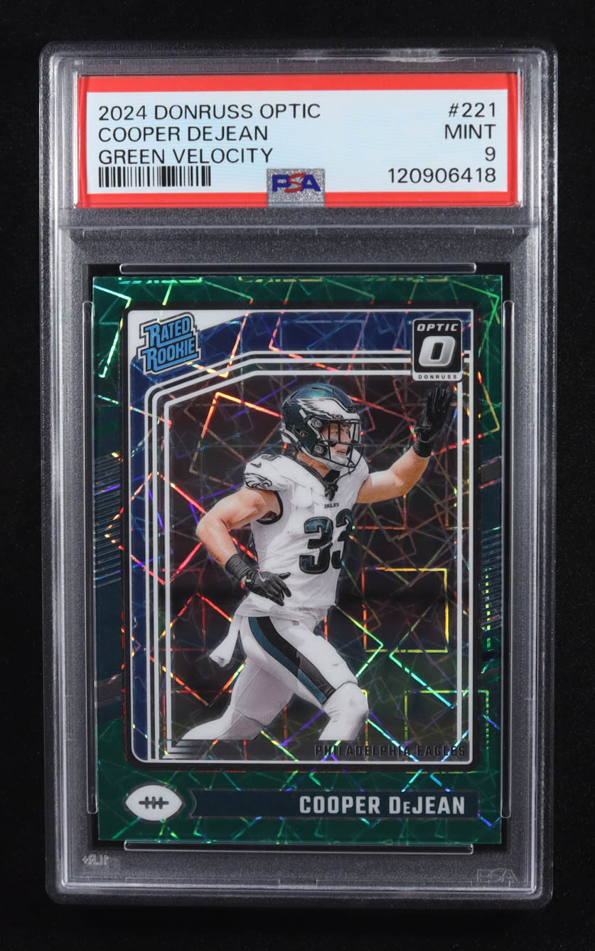 Cooper DeJean 2024 Donruss Optic Green Velocity #221 RR RC (PSA 9) at PristineAuction.com Cooper DeJean 2024 Donruss Optic Green Velocity #221 RR RC (PSA 9) at PristineAuction.com