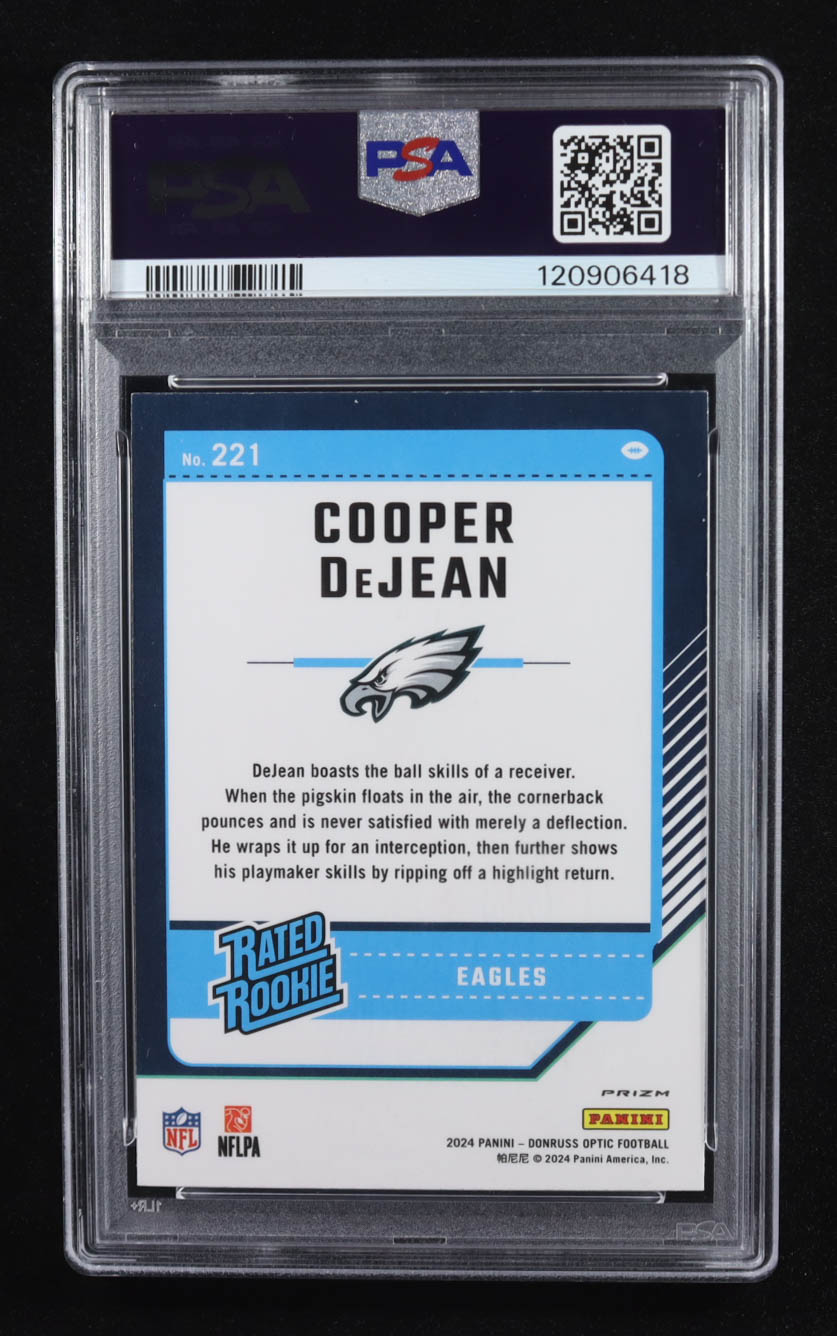 Cooper DeJean 2024 Donruss Optic Green Velocity #221 RR RC (PSA 9) at PristineAuction.com Cooper DeJean 2024 Donruss Optic Green Velocity #221 RR RC (PSA 9) at PristineAuction.com