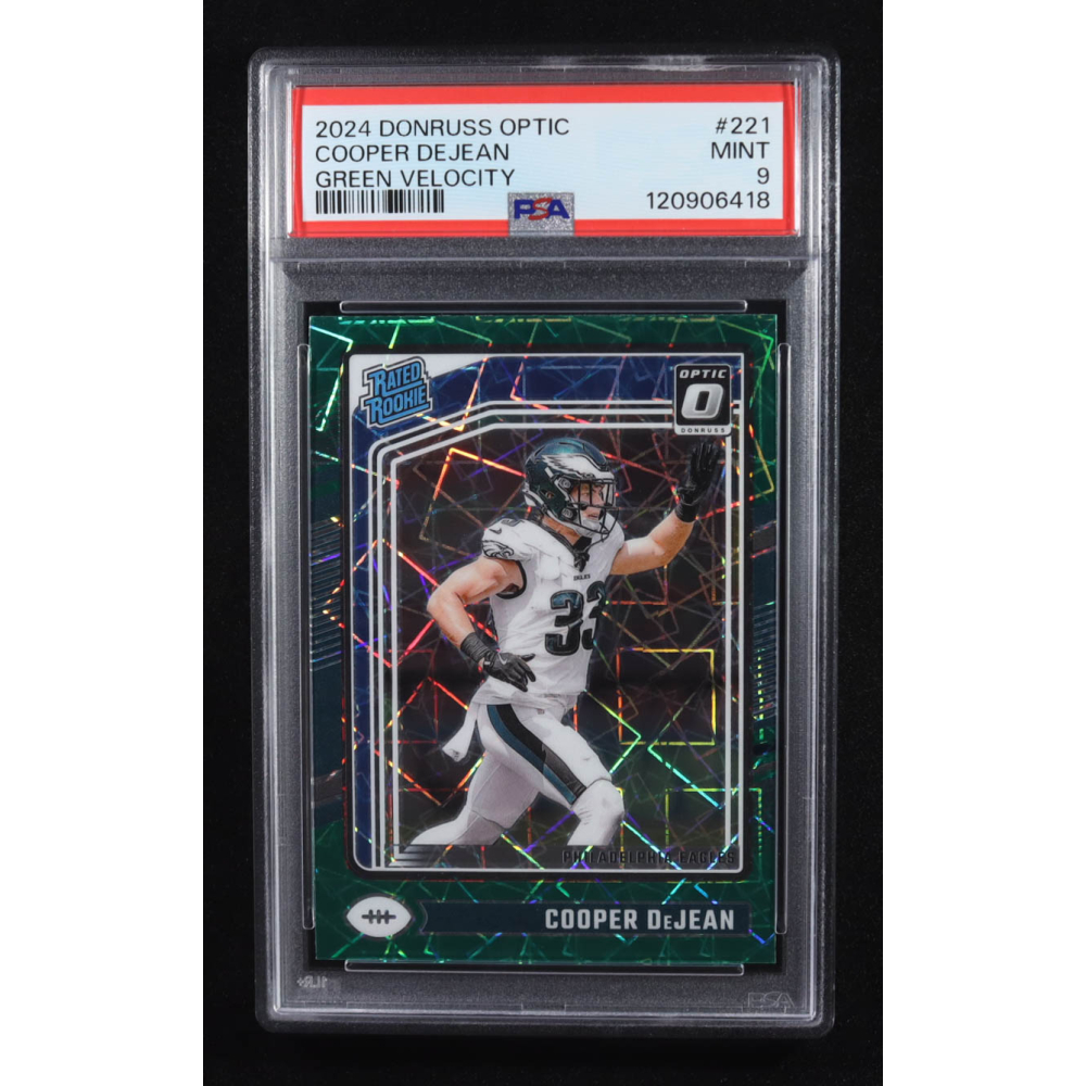 Cooper DeJean 2024 Donruss Optic Green Velocity #221 RR RC (PSA 9) at PristineAuction.com
