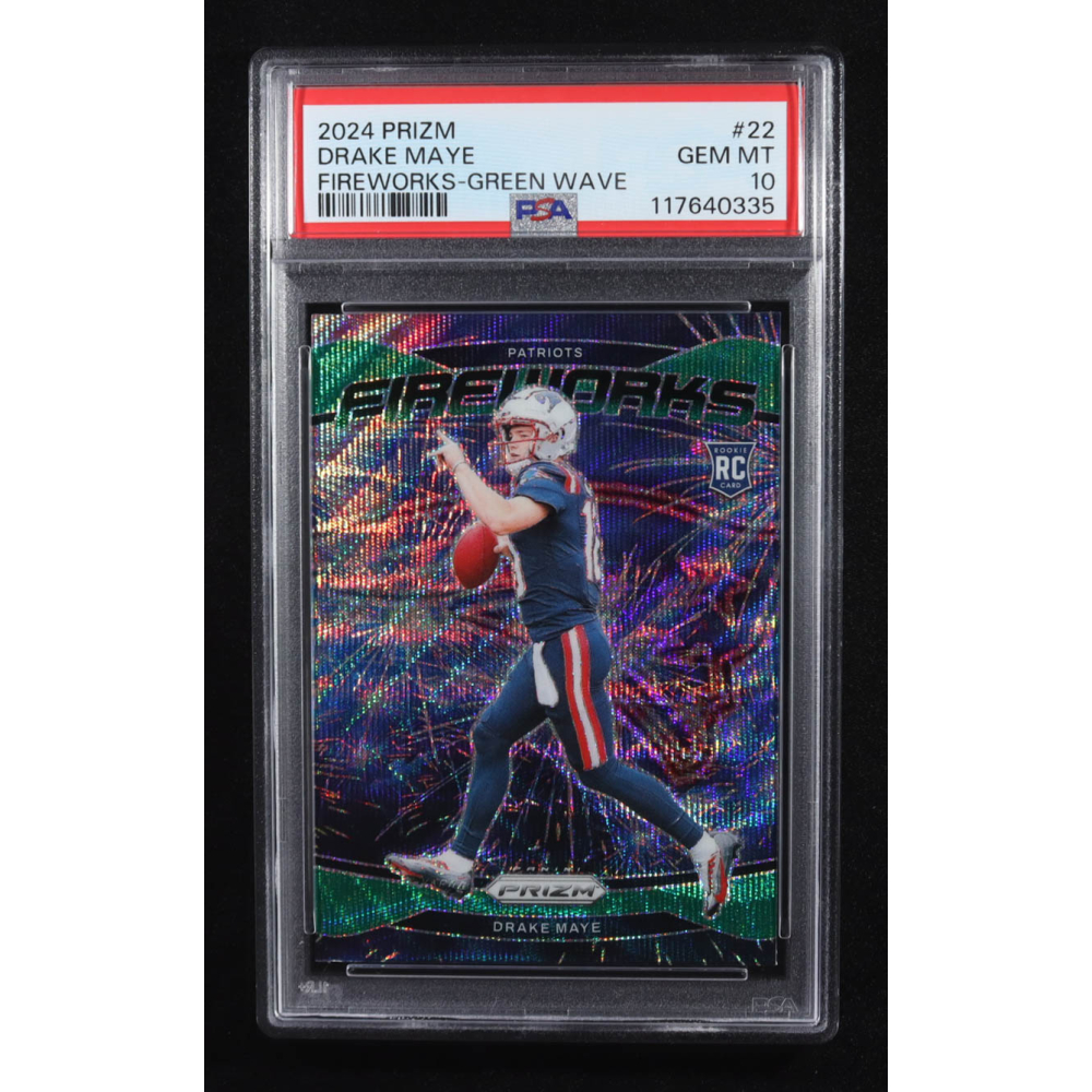 Drake Maye 2024 Panini Prizm Fireworks Prizms Green Wave #22 RC (PSA 10) at PristineAuction.com