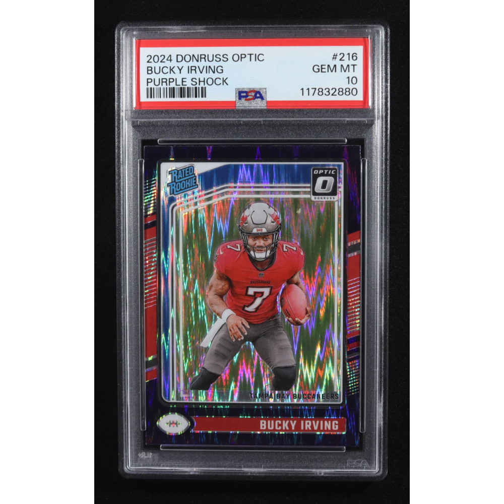 Bucky Irving 2024 Donruss Optic Purple Shock #216 RR RC (PSA 10) at PristineAuction.com