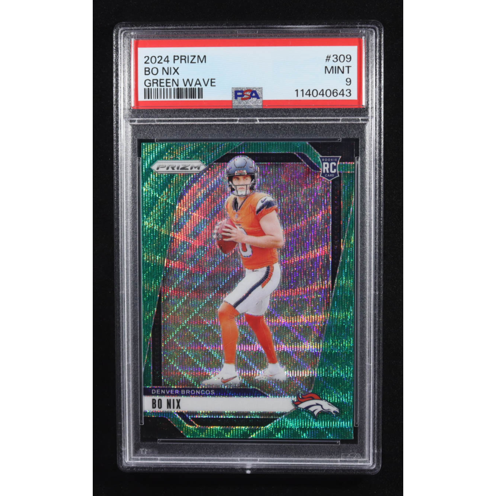 Bo Nix 2024 Panini Prizm Prizms Green Wave #309 RC (SGC 9) at PristineAuction.com