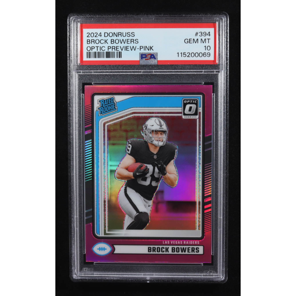 Brock Bowers 2024 Donruss Optic Rated Rookies Preview Pink #394 RC (PSA 10) at PristineAuction.com