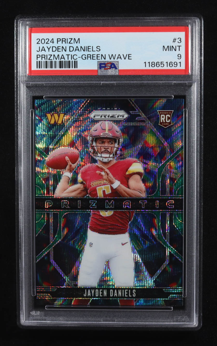 Jayden Daniels 2024 Panini Prizm Prizmatic Prizms Green Wave #3 RC (PSA 10) at PristineAuction.com Jayden Daniels 2024 Panini Prizm Prizmatic Prizms Green Wave #3 RC (PSA 10) at PristineAuction.com