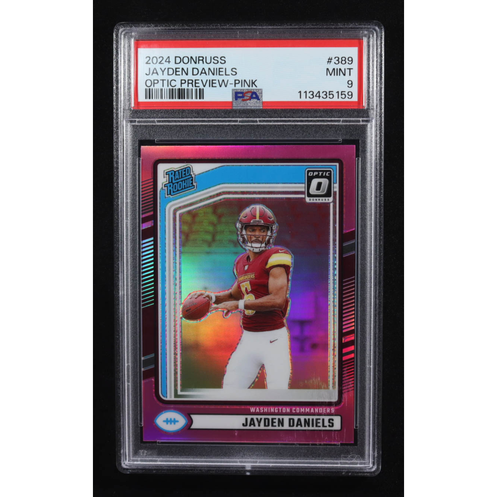 Jayden Daniels 2024 Donruss Optic Rated Rookies Preview Pink #389 RC (PSA 9) at PristineAuction.com