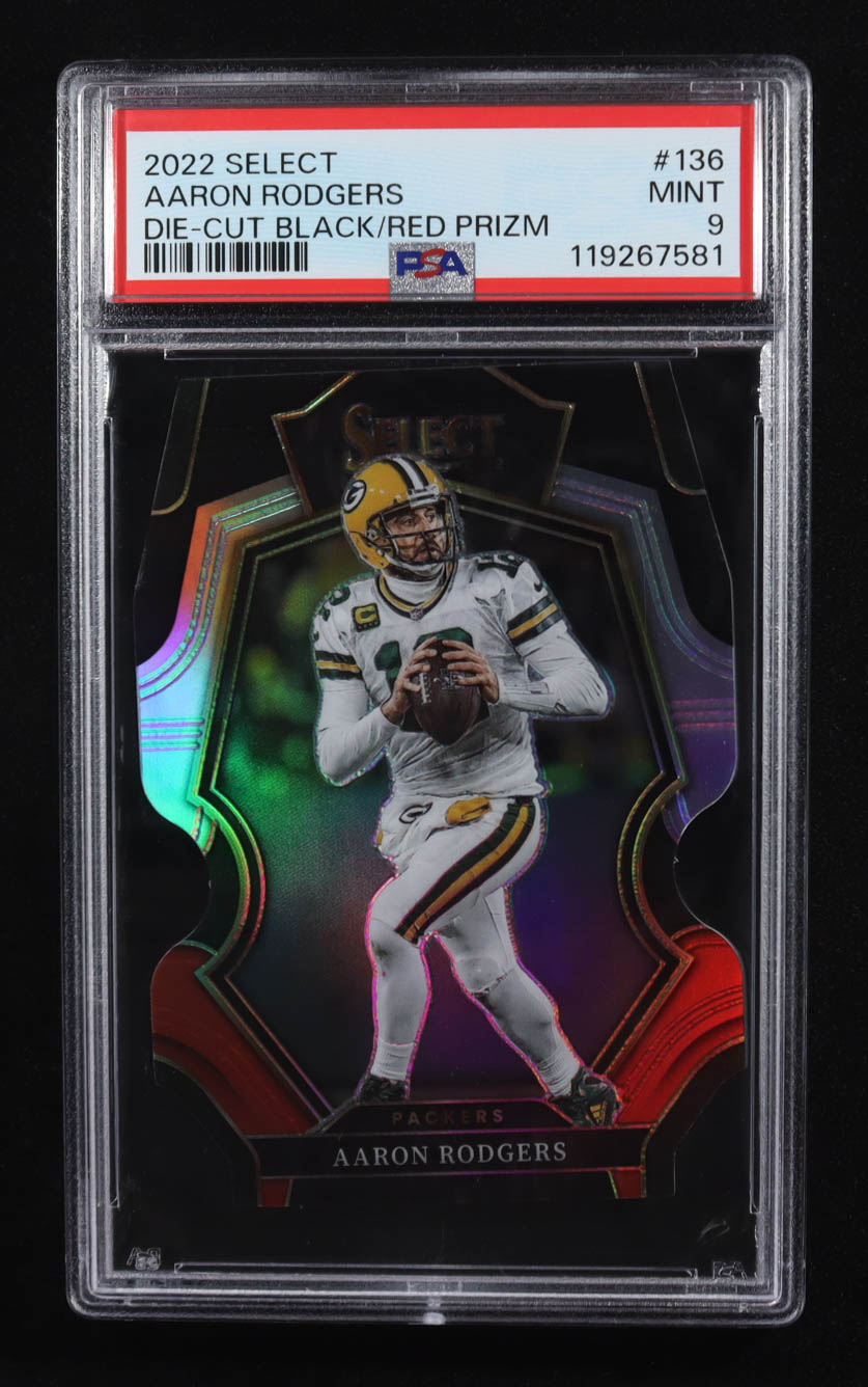 Aaron Rodgers 2022 Select Prizm Black and Red Die Cut #136 (PSA 9) at PristineAuction.com Aaron Rodgers 2022 Select Prizm Black and Red Die Cut #136 (PSA 9) at PristineAuction.com