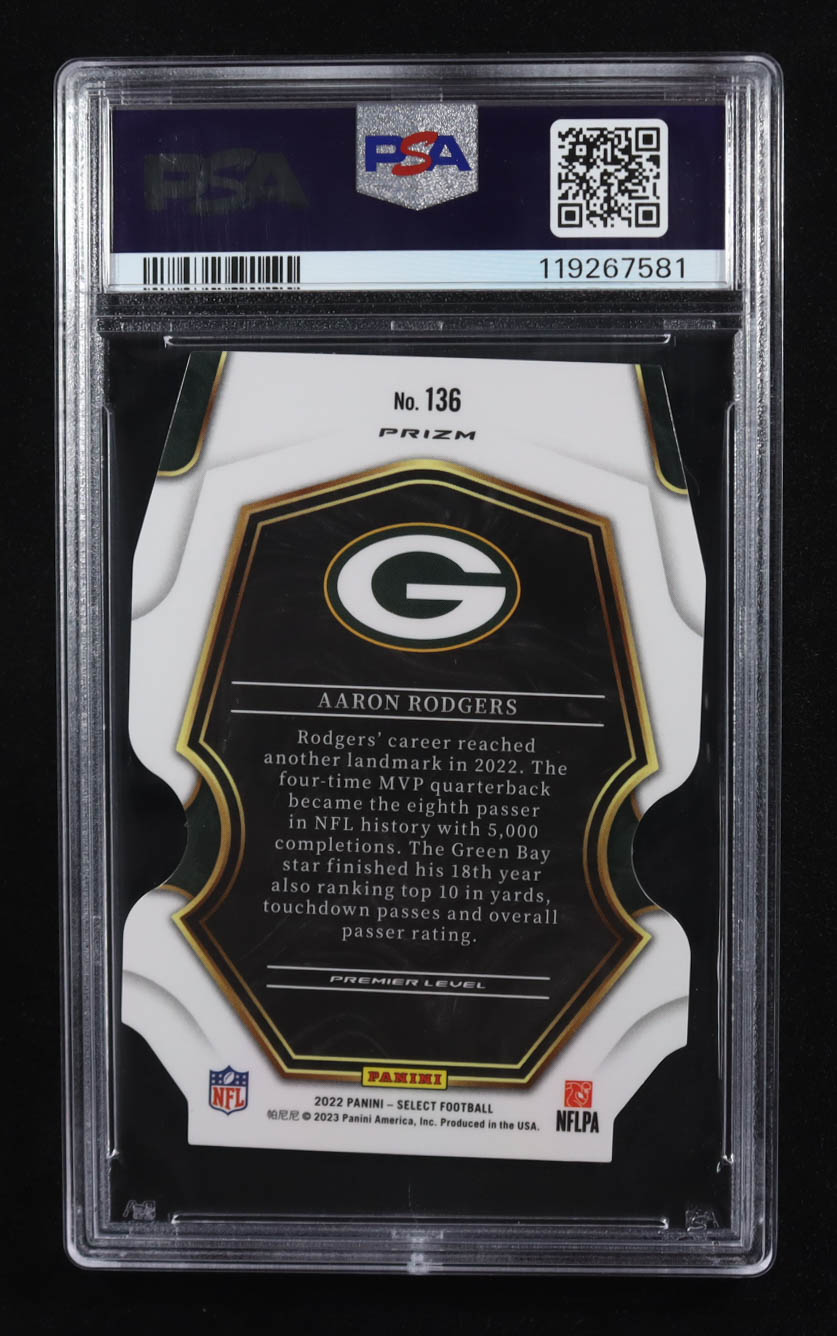 Aaron Rodgers 2022 Select Prizm Black and Red Die Cut #136 (PSA 9) at PristineAuction.com Aaron Rodgers 2022 Select Prizm Black and Red Die Cut #136 (PSA 9) at PristineAuction.com