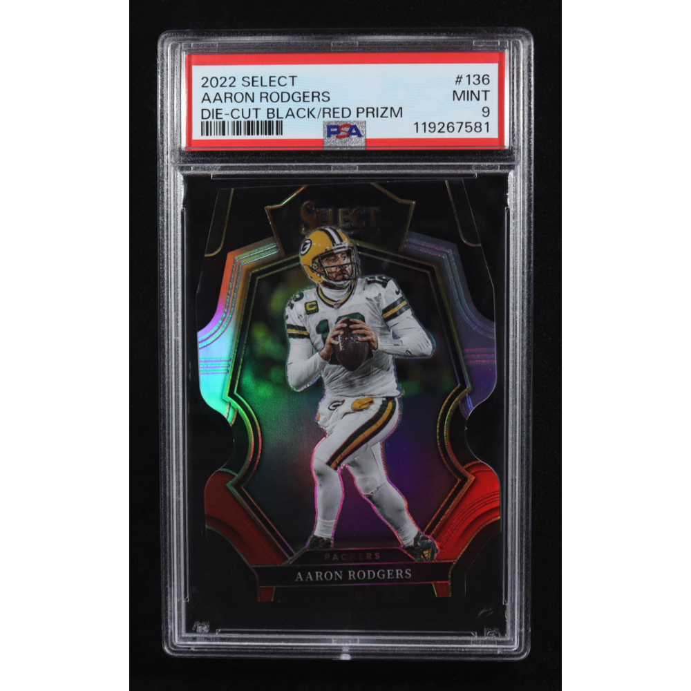 Aaron Rodgers 2022 Select Prizm Black and Red Die Cut #136 (PSA 9) at PristineAuction.com