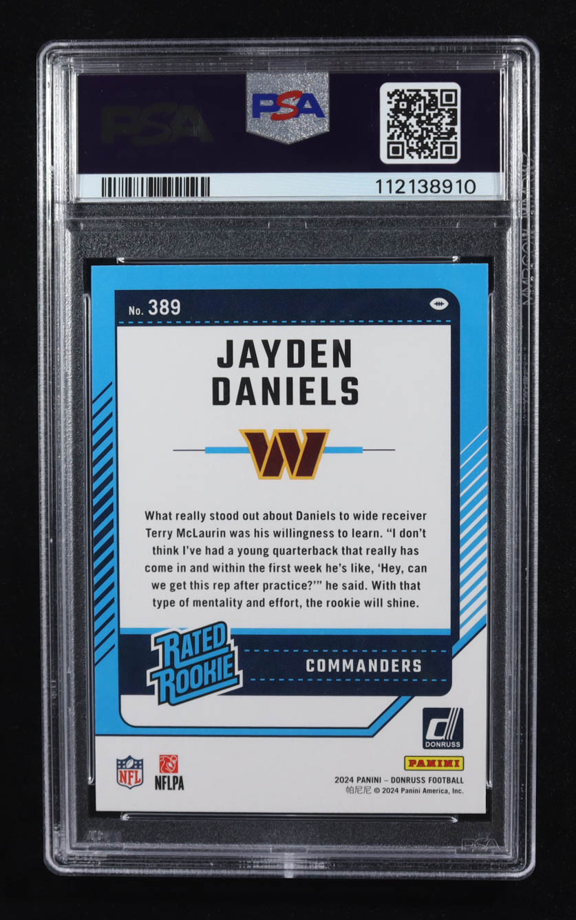 Jayden Daniels 2024 Donruss #389 RR RC (PSA 10) at PristineAuction.com Jayden Daniels 2024 Donruss #389 RR RC (PSA 10) at PristineAuction.com