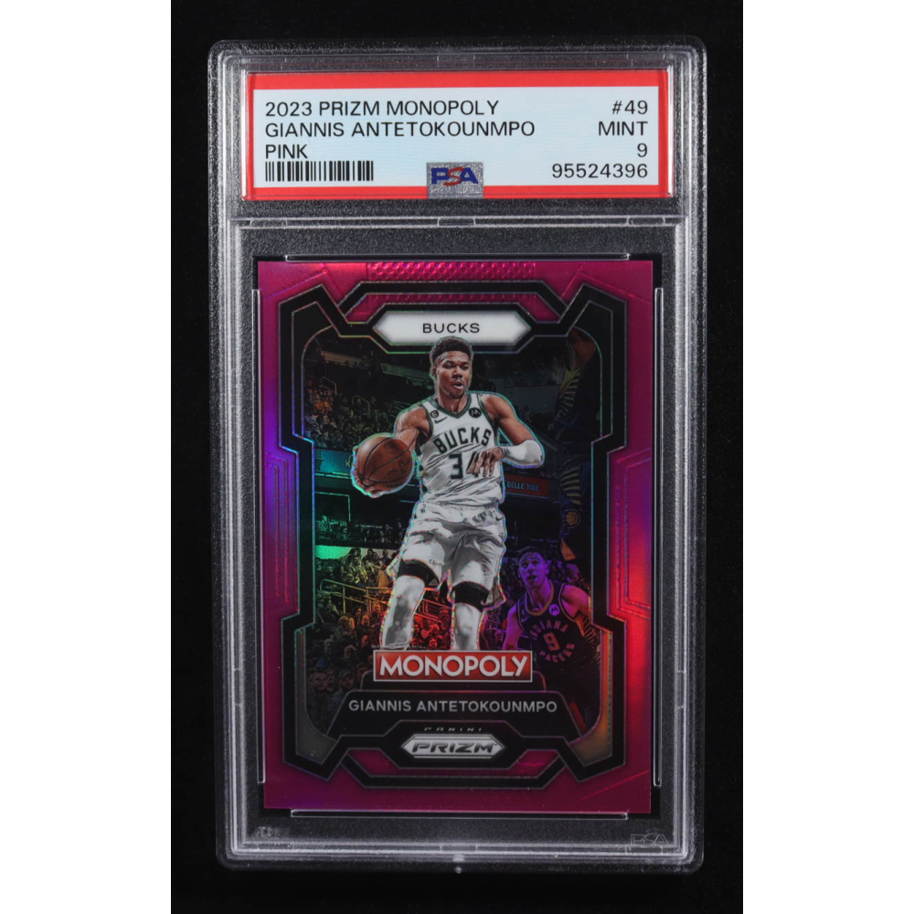 Giannis Antetokounmpo 2023-24 Panini Prizm Monopoly Pink #49 #027/149 (PSA 9) at PristineAuction.com