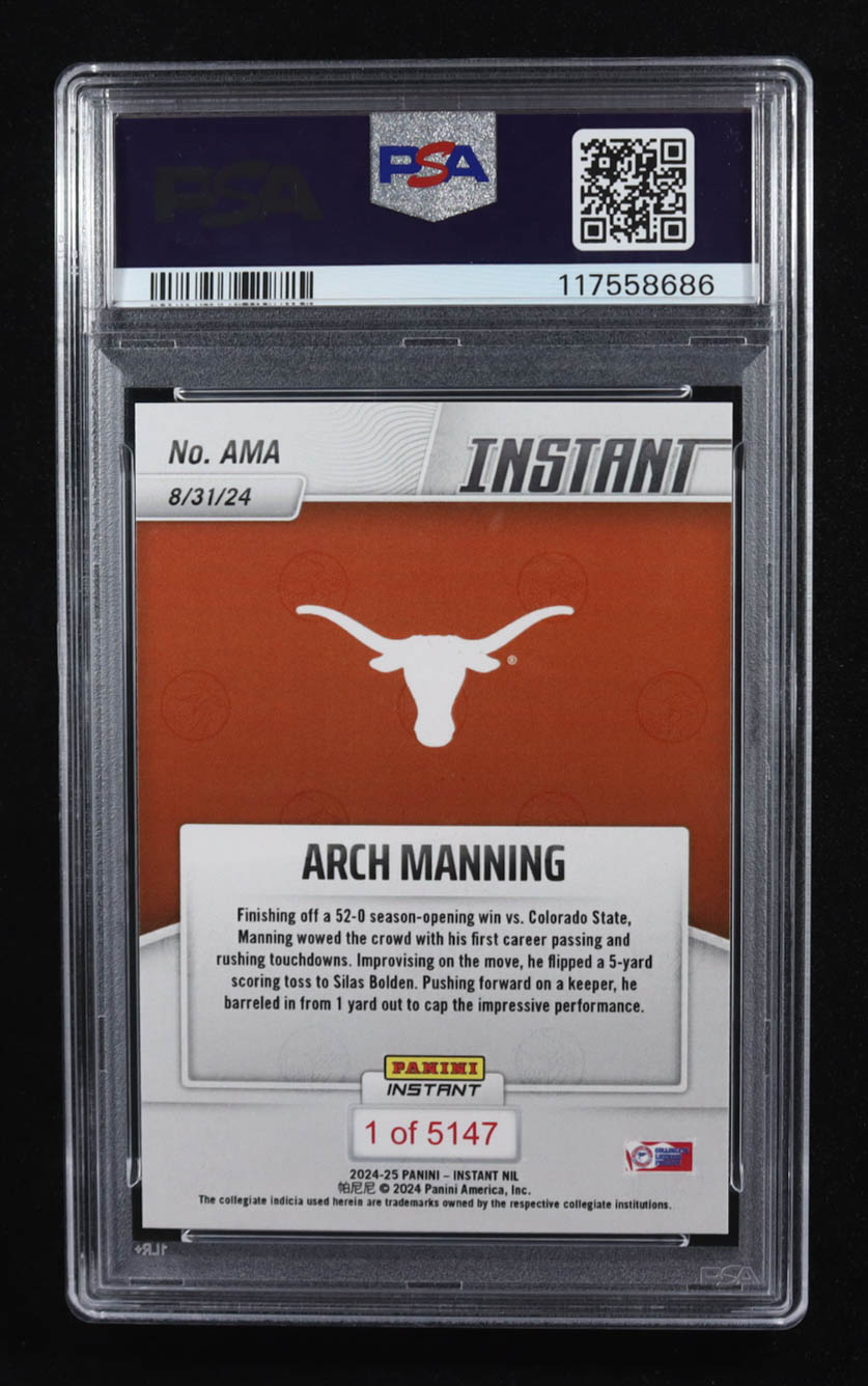 Arch Manning 2024 Panini Instant NIL #AMA RC (PSA 9) at PristineAuction.com Arch Manning 2024 Panini Instant NIL #AMA RC (PSA 9) at PristineAuction.com