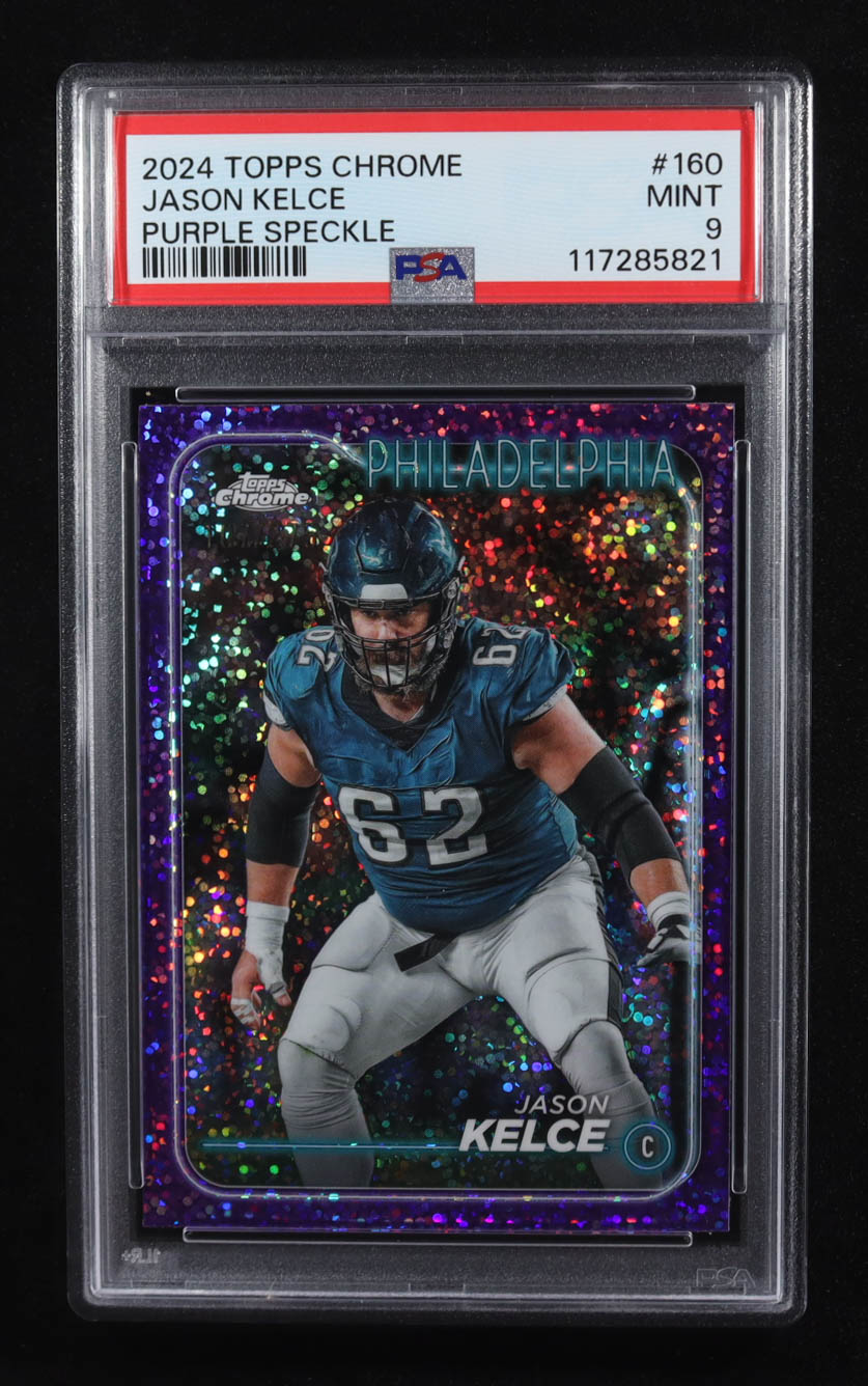 Jason Kelce 2024 Topps Chrome Purple Speckle Refractors #160 #107/275 (PSA 9) at PristineAuction.com Jason Kelce 2024 Topps Chrome Purple Speckle Refractors #160 #107/275 (PSA 9) at PristineAuction.com