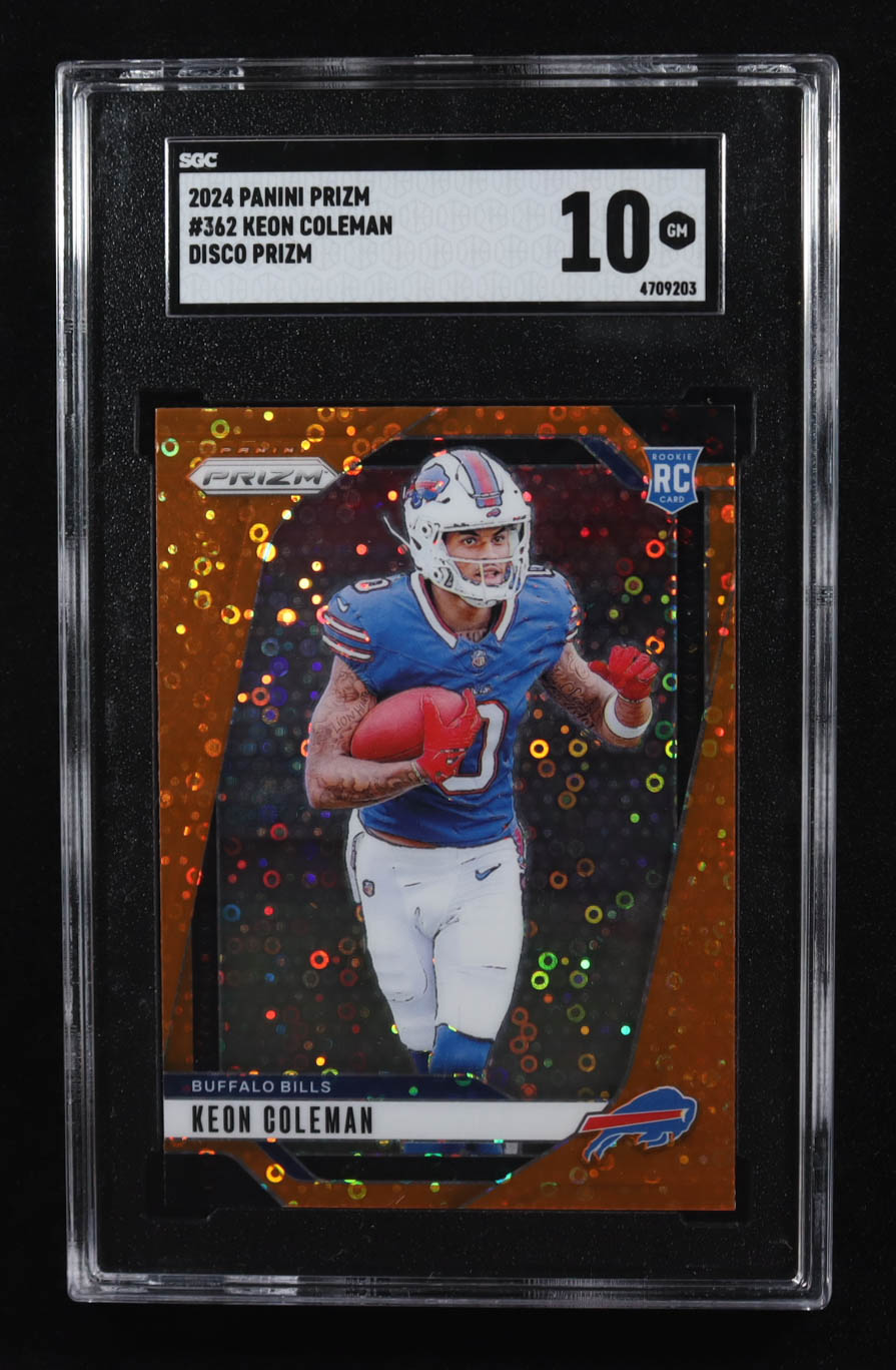Keon Coleman 2024 Panini Prizm Prizms Orange Disco #362 RC (SGC 10) at PristineAuction.com Keon Coleman 2024 Panini Prizm Prizms Orange Disco #362 RC (SGC 10) at PristineAuction.com