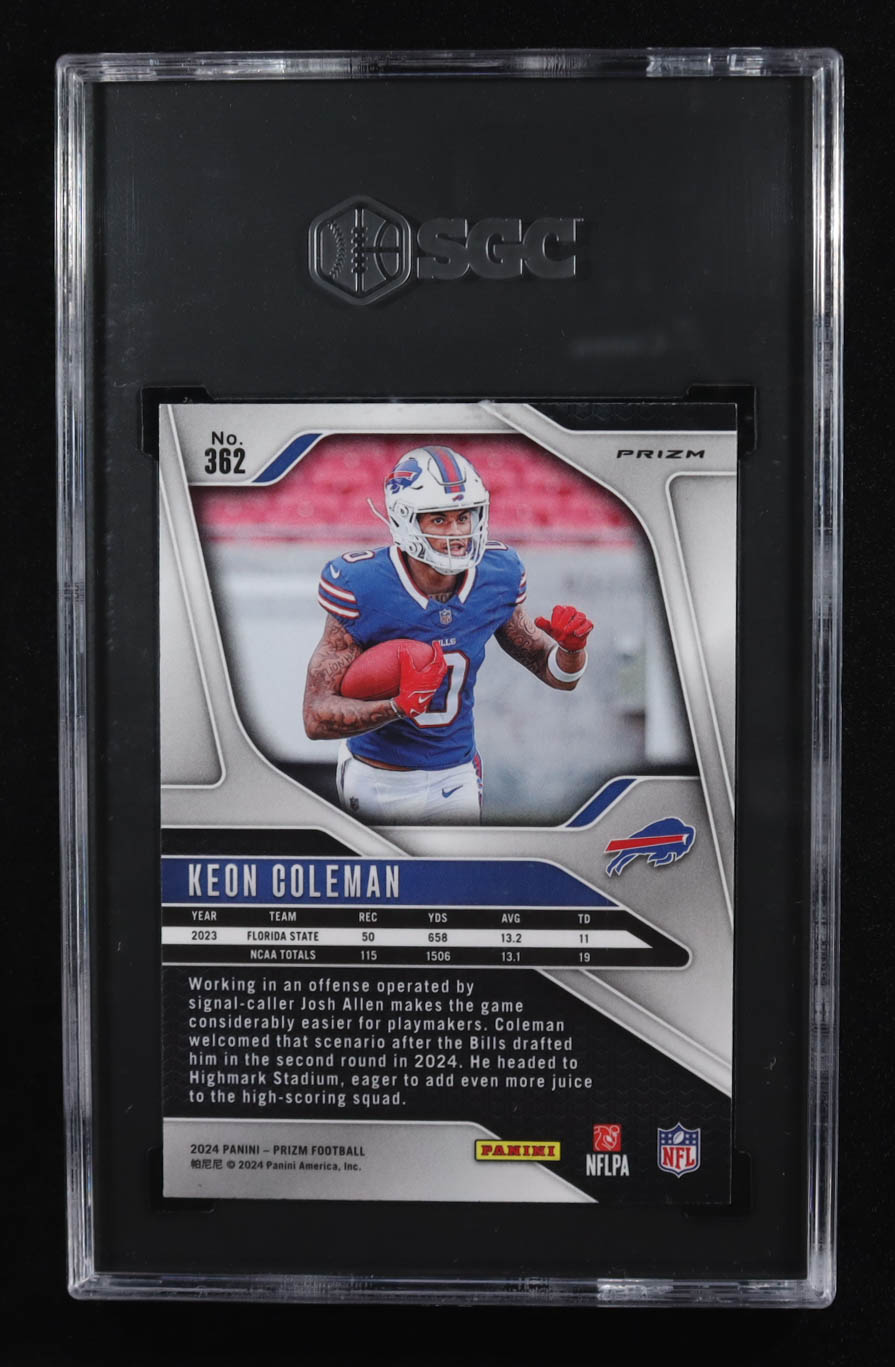 Keon Coleman 2024 Panini Prizm Prizms Orange Disco #362 RC (SGC 10) at PristineAuction.com Keon Coleman 2024 Panini Prizm Prizms Orange Disco #362 RC (SGC 10) at PristineAuction.com
