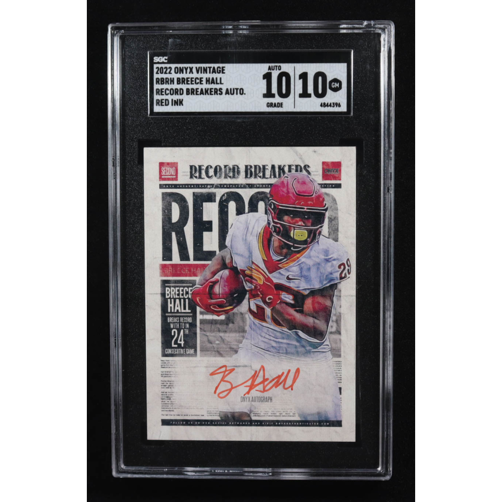 Breece Hall 2022 Onyx Vintage Record Breakers Autograph Red Ink #RBRH RC (SGC 10 | Auto 10) at PristineAuction.com