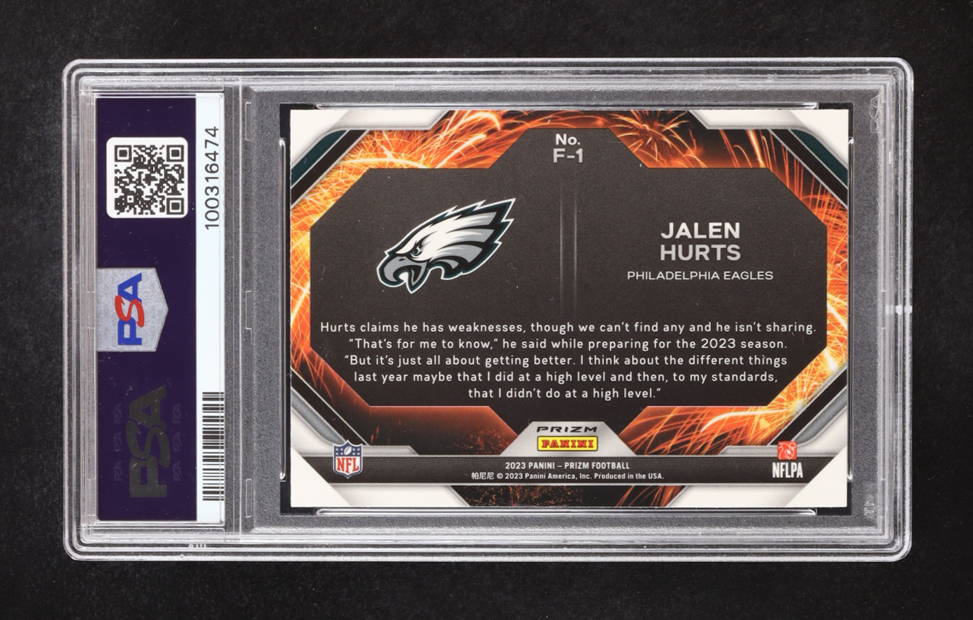 Jalen Hurts 2023 Panini Prizm Fireworks Prizms Green Wave #1 (PSA 10) at PristineAuction.com Jalen Hurts 2023 Panini Prizm Fireworks Prizms Green Wave #1 (PSA 10) at PristineAuction.com