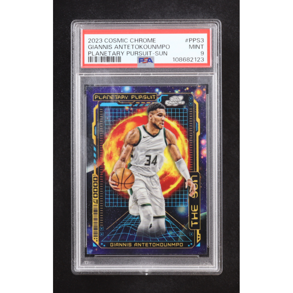 Giannis Antetokounmpo 2023-24 Topps Cosmic Chrome Planetary Pursuit Sun #PPS3 (PSA 9) at PristineAuction.com
