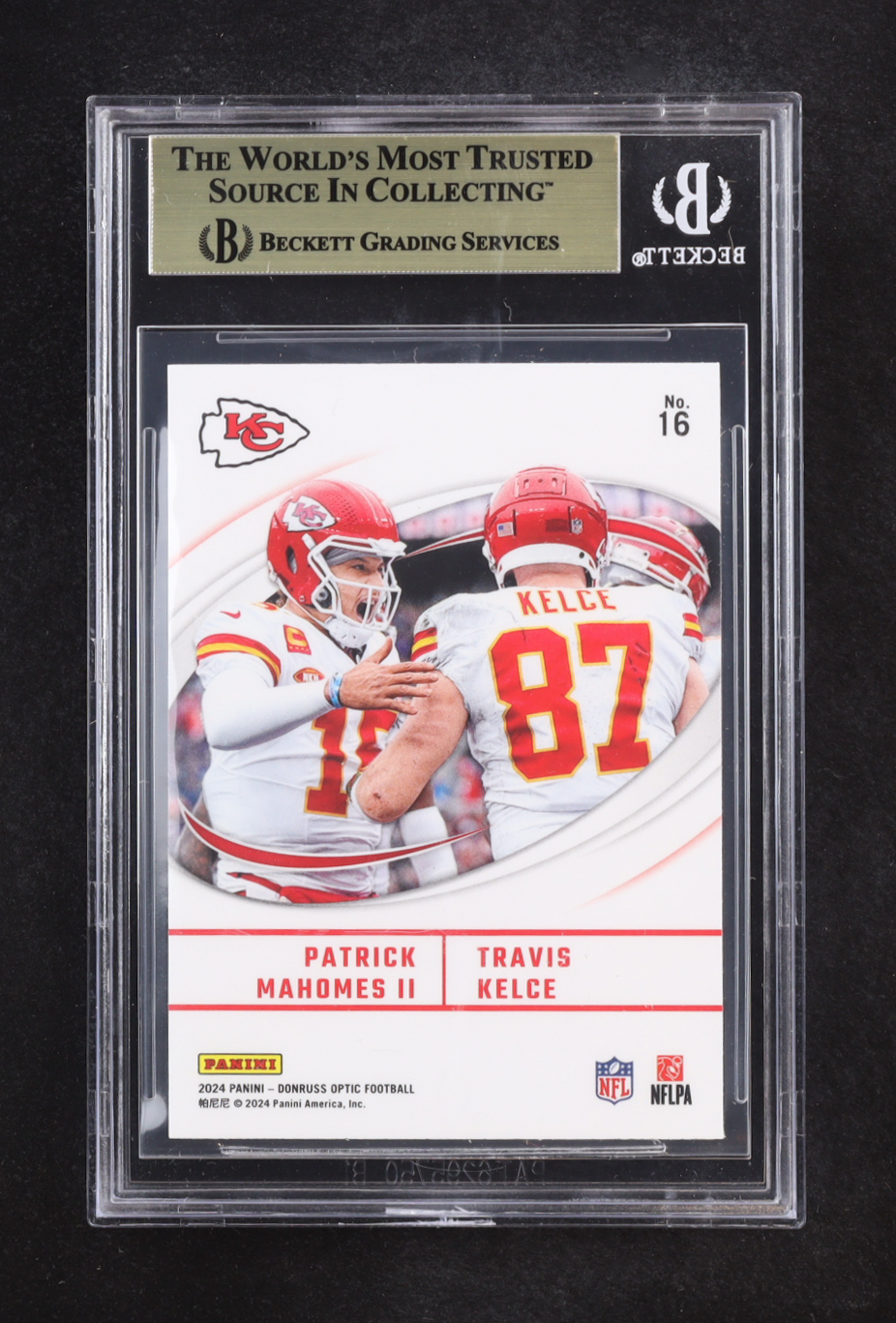 Patrick Mahomes II / Travis Kelce 2024 Donruss Optic Best Tuddys #16 (BGS 9.5) at PristineAuction.com Patrick Mahomes II / Travis Kelce 2024 Donruss Optic Best Tuddys #16 (BGS 9.5) at PristineAuction.com