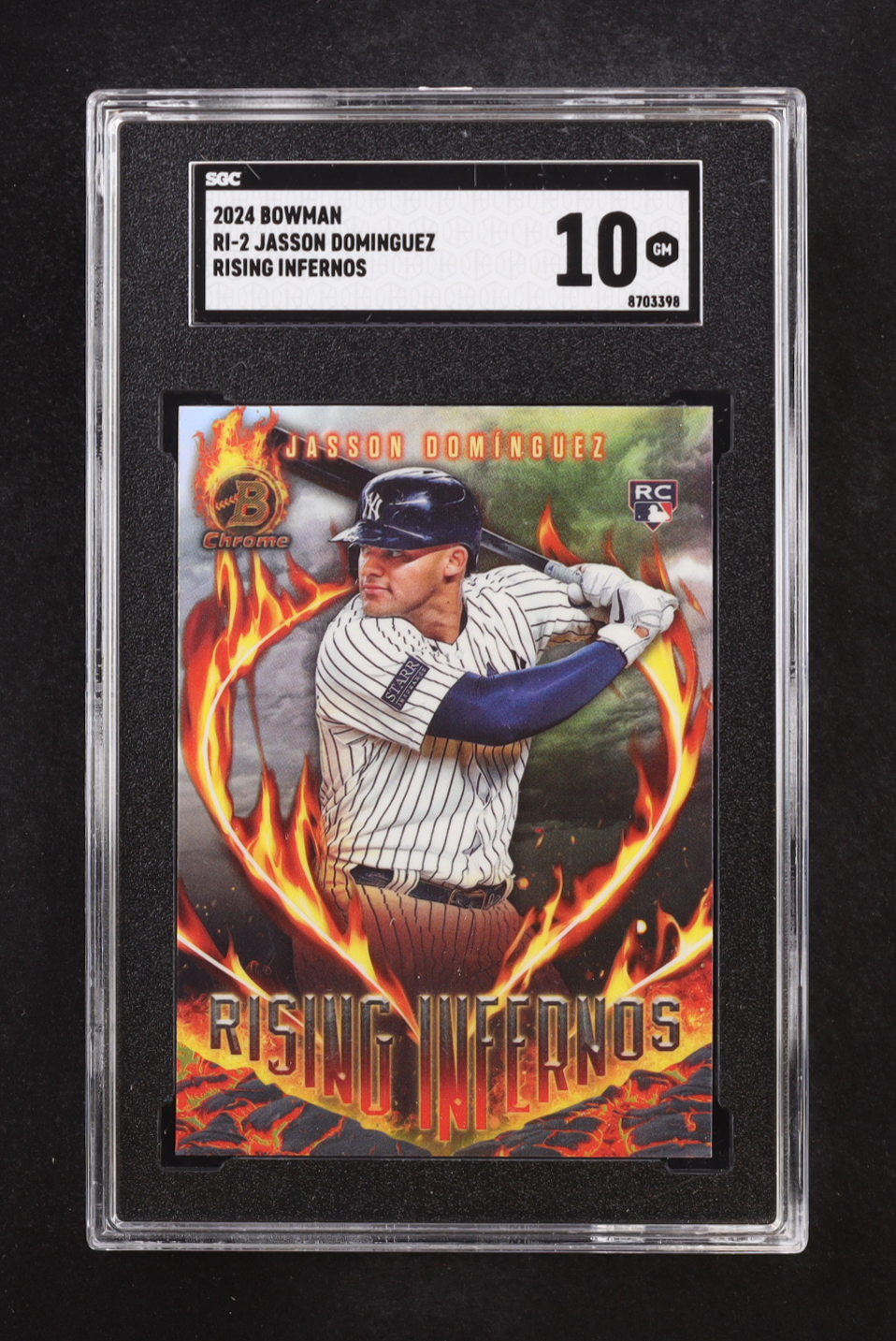 Jasson Dominguez 2024 Bowman Chrome Rising Infernos #RI2 RC (SGC 10) at PristineAuction.com Jasson Dominguez 2024 Bowman Chrome Rising Infernos #RI2 RC (SGC 10) at PristineAuction.com