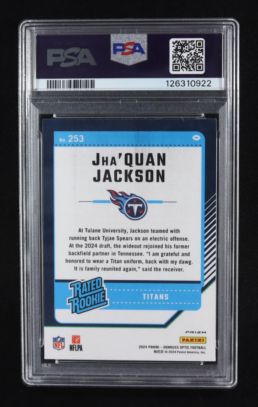 Jha'Quan Jackson 2024 Donruss Optic Blue Glitter #253 RR RC (PSA 8) at PristineAuction.com Jha'Quan Jackson 2024 Donruss Optic Blue Glitter #253 RR RC (PSA 8) at PristineAuction.com