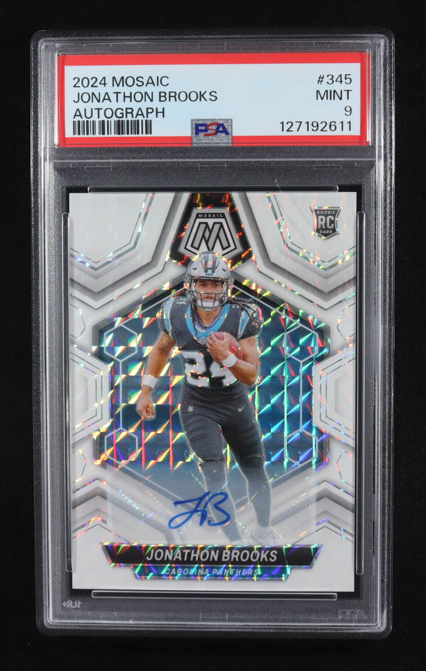 Jonathon Brooks 2024 Panini Mosaic Rookie Autographs Mosaic #345 RC (PSA 9) at PristineAuction.com Jonathon Brooks 2024 Panini Mosaic Rookie Autographs Mosaic #345 RC (PSA 9) at PristineAuction.com