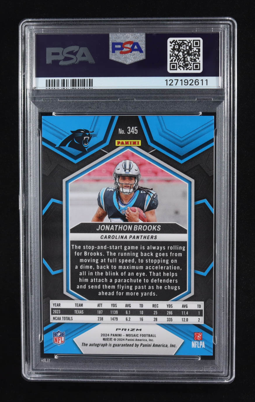 Jonathon Brooks 2024 Panini Mosaic Rookie Autographs Mosaic #345 RC (PSA 9) at PristineAuction.com Jonathon Brooks 2024 Panini Mosaic Rookie Autographs Mosaic #345 RC (PSA 9) at PristineAuction.com