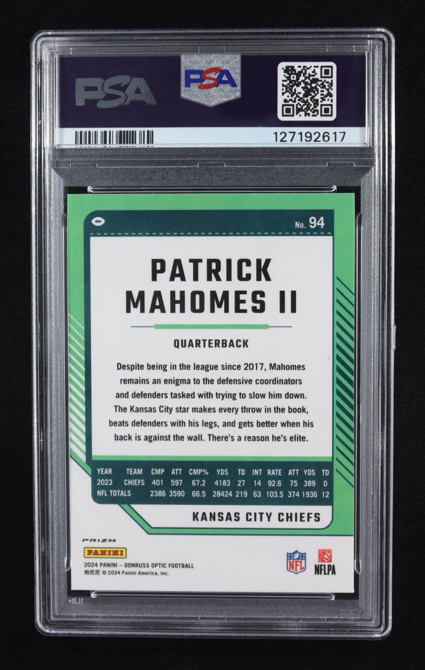 Patrick Mahomes II 2024 Donruss Optic Jazz #94 (PSA 10) at PristineAuction.com Patrick Mahomes II 2024 Donruss Optic Jazz #94 (PSA 10) at PristineAuction.com