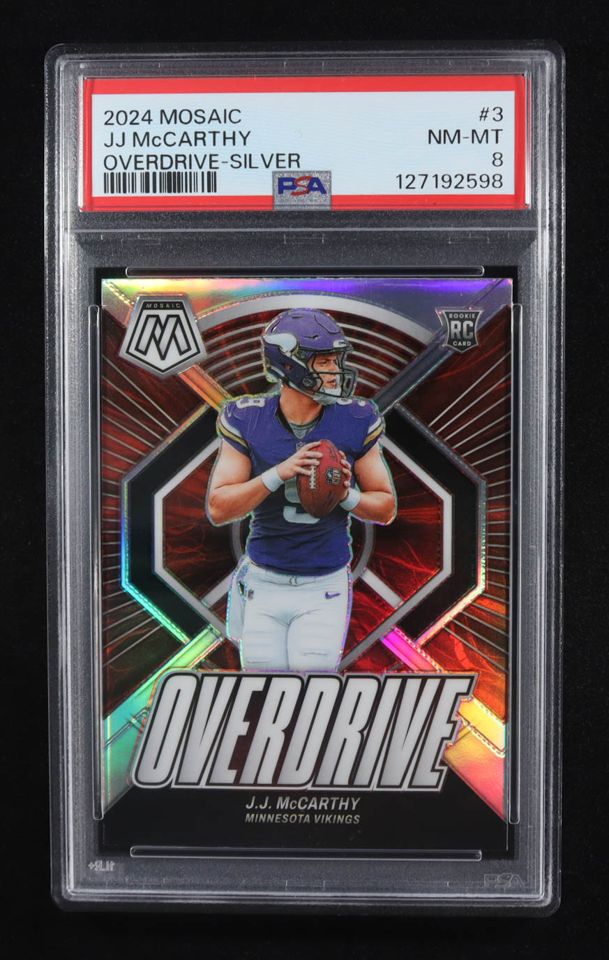 JJ McCarthy 2024 Panini Mosaic Overdrive Silver #3 RC (PSA 8) at PristineAuction.com JJ McCarthy 2024 Panini Mosaic Overdrive Silver #3 RC (PSA 8) at PristineAuction.com