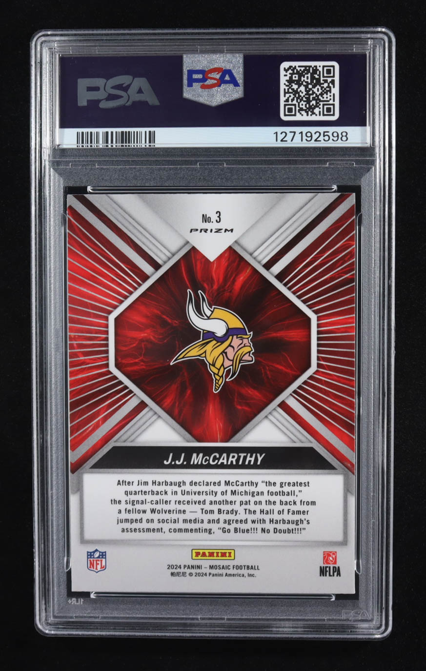JJ McCarthy 2024 Panini Mosaic Overdrive Silver #3 RC (PSA 8) at PristineAuction.com JJ McCarthy 2024 Panini Mosaic Overdrive Silver #3 RC (PSA 8) at PristineAuction.com