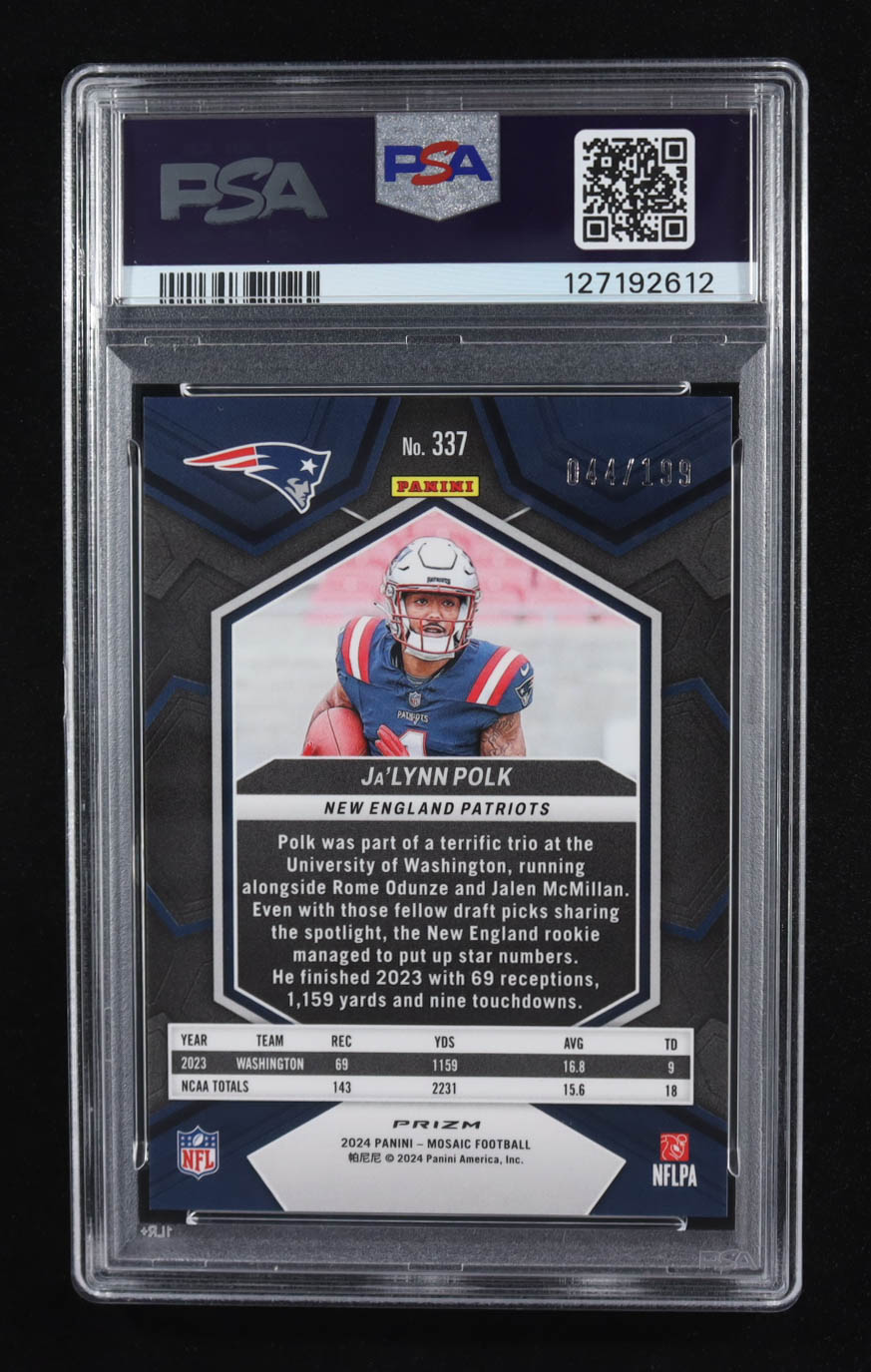 Ja'Lynn Polk 2024 Panini Mosaic Mosaic Orange #337 #044/199 RC (PSA 9) at PristineAuction.com Ja'Lynn Polk 2024 Panini Mosaic Mosaic Orange #337 #044/199 RC (PSA 9) at PristineAuction.com