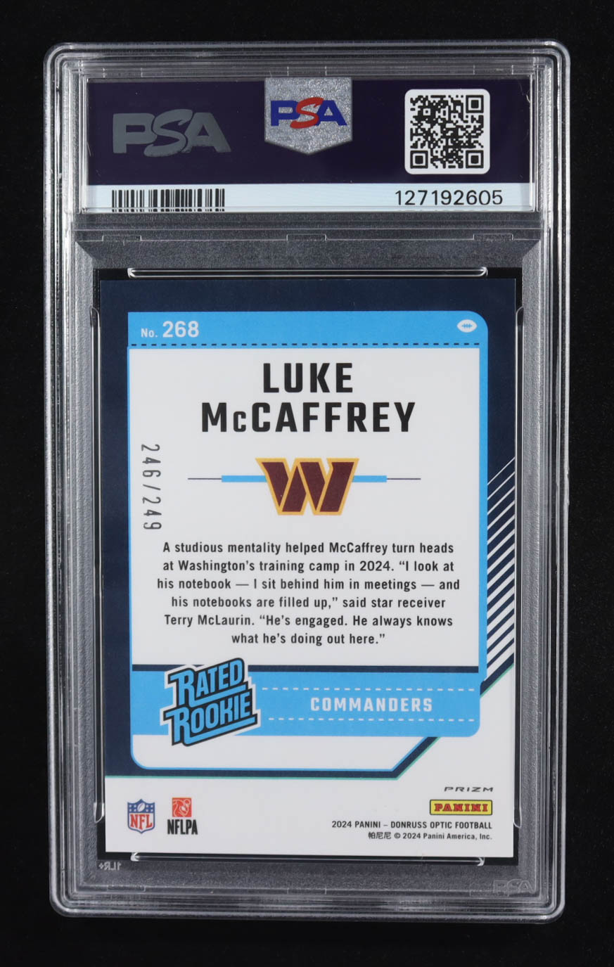 Luke McCaffrey 2024 Donruss Optic Orange #268 #246/249 RR RC (PSA 10) at PristineAuction.com Luke McCaffrey 2024 Donruss Optic Orange #268 #246/249 RR RC (PSA 10) at PristineAuction.com