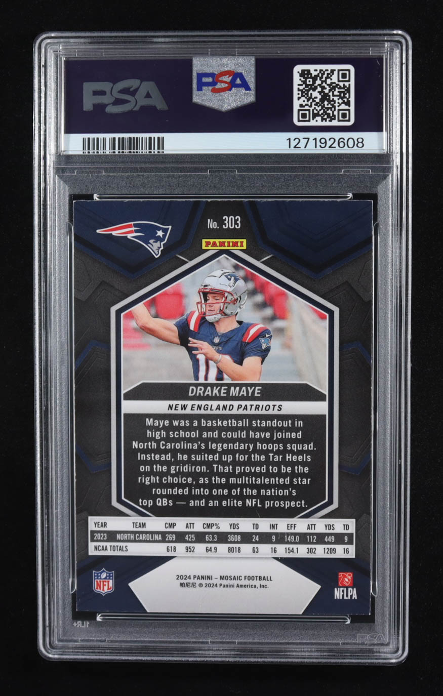 Drake Maye 2024 Panini Mosaic #303 RC (PSA 9) at PristineAuction.com Drake Maye 2024 Panini Mosaic #303 RC (PSA 9) at PristineAuction.com