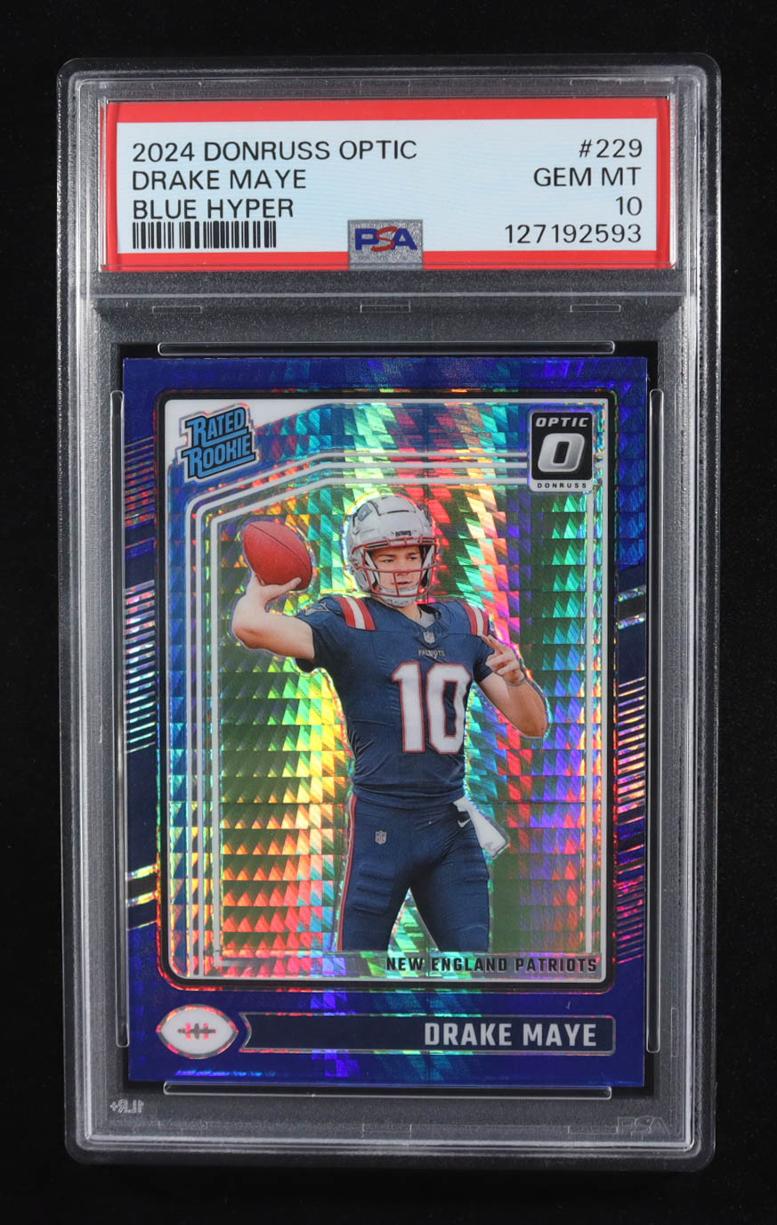 Drake Maye 2024 Donruss Optic Blue Hyper #229 RR RC (PSA 10) at PristineAuction.com Drake Maye 2024 Donruss Optic Blue Hyper #229 RR RC (PSA 10) at PristineAuction.com